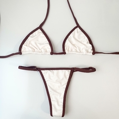 TOP CORTININHA DUO OFF WHITE COM MARROM - comprar online