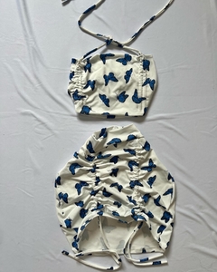 Conjunto drapeado borboleta estilo moda blogueira