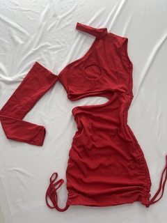 Vestido recortes vermelho estilo moda blogueira - loja online