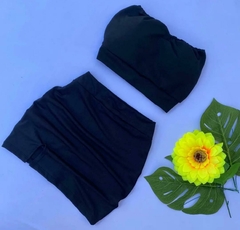 Conjunto Saia fenda e Cropped faixa estilo moda gringa