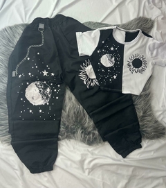 Conjunto sol e lua calça tactel e cropped manguinha estilo moda gringa - comprar online