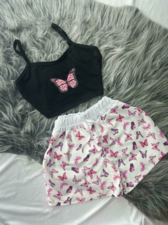 Conjunto de 2 peças shorts e cropped borboleta rosa estilo moda gringa - comprar online