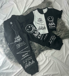 Conjunto jogger de corrente carinha smille chaos estilo moda gringa na internet