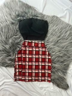 Conjunto fenda xadrez vermelho e cropped faixa preto estilo moda gringa - comprar online