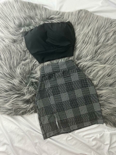 Conjunto estilo xadrez saia fenda e cropped preto estilo moda gringa - comprar online