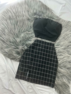 Conjunto estilo xadrez saia fenda e cropped preto estilo moda gringa - comprar online