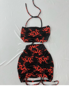 Conjunto dragão vermelho estilo moda blogueira