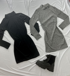 Vestido canelado manga longa preto ou cinza estilo moda gringa na internet