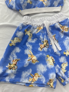 Conjunto 2 peças shorts e cropped com bojo anjo estilo moda gringa - loja online