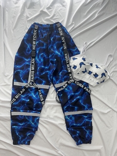 Conjunto Jogger raio azul refletivo estilo moda blogueira