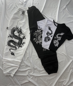 Conjunto bicolor calça tactel e cropped dragão estilo moda gringa - comprar online