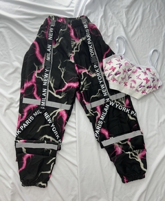 Conjunto calça raio rosa e cropped borboleta rosa estilo moda gringa na internet
