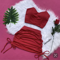 Conjunto drapeado vermelho ou branco estilo moda gringa