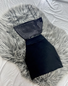 Conjunto saia preta e cropped de brilho estilo moda gringa - comprar online