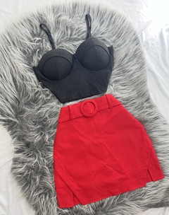 Conjunto festas shorts saia vermelha e cropped lurex brilhoso com bojo na internet
