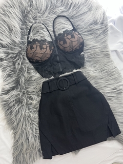 Conjunto natal e ano novo shorts saia preto + cropped de renda moda gringa - comprar online