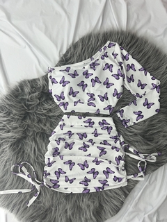 Conjunto Asthetic borboleta saia drapeada e Cropped roxo mula manca - comprar online