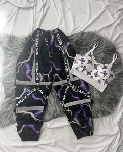 Conjunto raio roxo calça raio roxa e Cropped borboleta estilo moda gringa - loja online