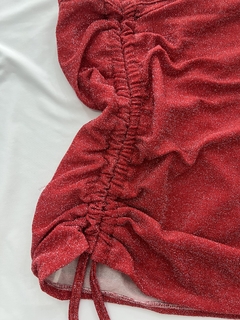 Vestido Lurex drapeado vermelho com abertura estilo moda blogueira na internet