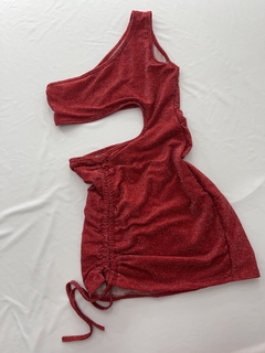 Vestido Lurex drapeado vermelho com abertura estilo moda blogueira - comprar online