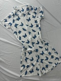 Macaquinho estilo macacão borboleta azul estilo moda gringa - loja online