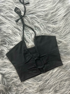 Cropped amarração preto canelado feminino estilo moda gringa - comprar online