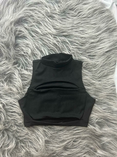 Cropped balada canelado preto sem bojo estilo moda gringa - loja online