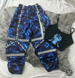 Conjunto feminino lilo & Stich calça raio azul refletiva e cropped lilo stich estilo moda gringa na internet