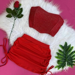 Conjunto Natal e ano novo saia drapeada e cropped lurex corselet com bojo estilo moda gringa - comprar online