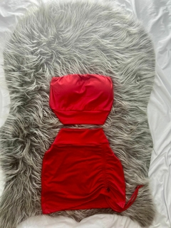 Conjunto HappyCat feminino natal vermelho cropped faixa e saia estilo moda gringa - comprar online