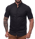 Camisa Masculina Linho Manga Curta Gola Padre Lisa Casual - Preto