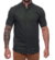 Camisa Masculina Linho Manga Curta Gola Padre Lisa Casual - Verde Militar - comprar online