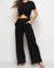 Conjunto Cropped Nó e Wide Leg Malha Salvatore Preto