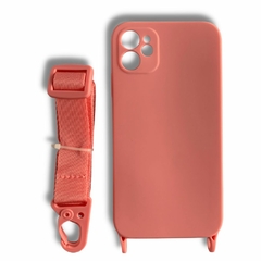 FUNDA IPHONE 12 ANTISHOCK ROSA CON CORREA