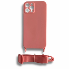 FUNDA IPHONE 12 PRO MAX ANTISHOCK ROSA CON CORREA