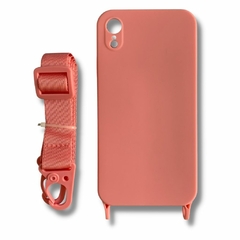 FUNDA IPHONE XR ANTISHOCK ROSA CON CORREA