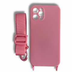 FUNDA IPHONE 12 PRO ANTISHOCK ROSA CON CORREA