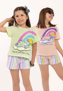 PIJAMA NIÑA CON REMERA MANGAS CORTAS Y SHORT (LE24950)