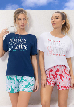 PIJAMA CORTO DAMA CON REMERA MANGAS CORTAS Y SHORT ESTAMPADO (LE24717)