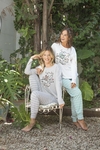 PIJAMA LARGO DAMA EST. GATITO PANTALON A RAYAS TALLE ESP. (LE24301E)