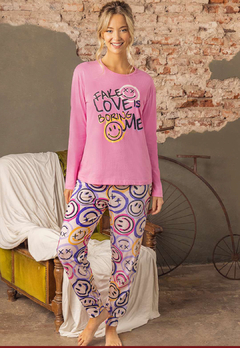 PIJAMA LARGO DAMA ESTAMPA SMILE (LE23351) - comprar online