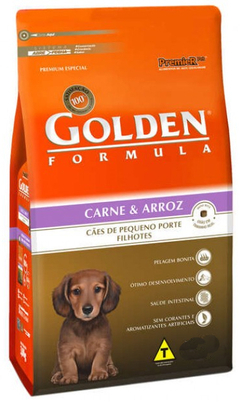 RAÇÃO GOLDEN FÓRMULA MINI BITS PARA CÃES FILHOTES RAÇAS PEQUENAS SABOR CARNE E ARROZ 10,1 KG