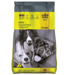 RAÇÃO THREE DOGS ORIGINAL ADULTOS MÉDIAS E GRANDES SABOR FRANGO, CARNE E ARROZ 20KG