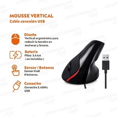 Mouse Optico Vertical D2 Jiexin Cable Usb Ergonomico con cable - comprar online