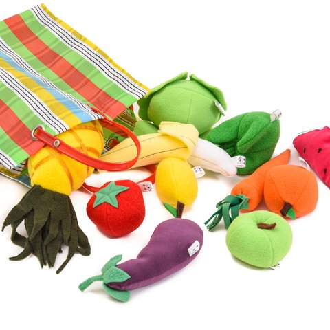 Set frutas y verduras en bolsa de compras
