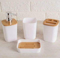 Set de Baño Plastico y Bambu 4 Piezas Blanco - comprar online