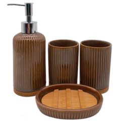 Set de Baño Ceramica y Bambu Marron - comprar online