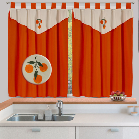 Juego de Cortinas de Cocina Tropical Mecanico Naranja