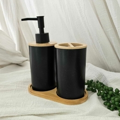 Set de Baño Plastico y Bambu 3 Piezas Negro