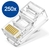 Conector RJ45 Cat6 transparente com 250 unidades, ideal para instalação de cabos de rede.